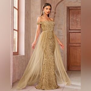 Gold Sequin Off the Shoulder Party Cocktail Dress XL